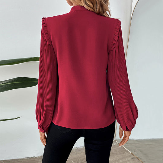 Damen elegante Bluse mit Rüschendetails und Schluppenkragen EB