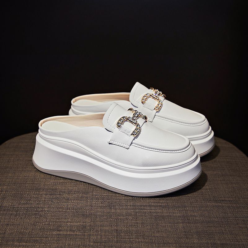 Damen elegante Plateau-Mules mit glänzenden Dekorelementen EB