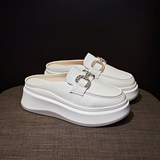 Damen elegante Plateau-Mules mit glänzenden Dekorelementen EB