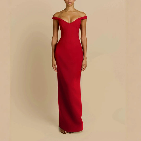 Damen Schlichtes Off-Shoulder-Maxikleid EB