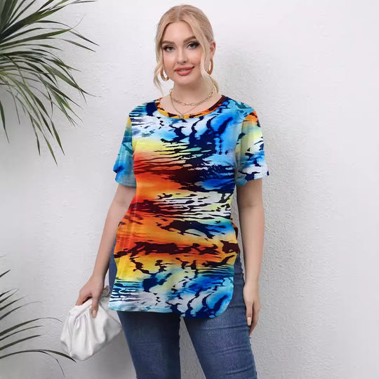 Damen lässiges T-Shirt mit modernem Batikdesign EB