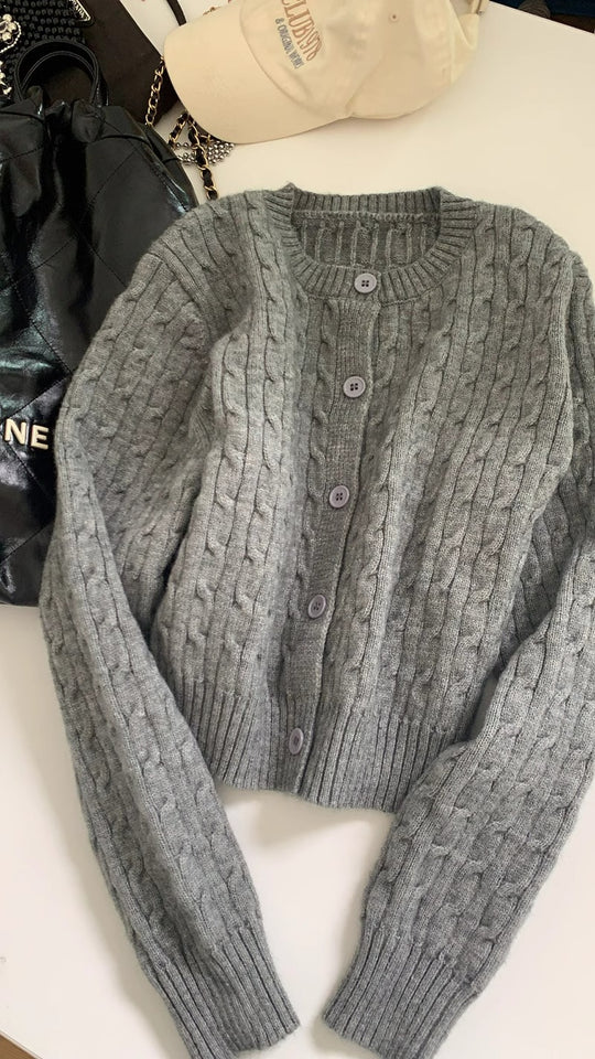 Damen gestrickte Bolerojacke mit Zopfstruktur EB