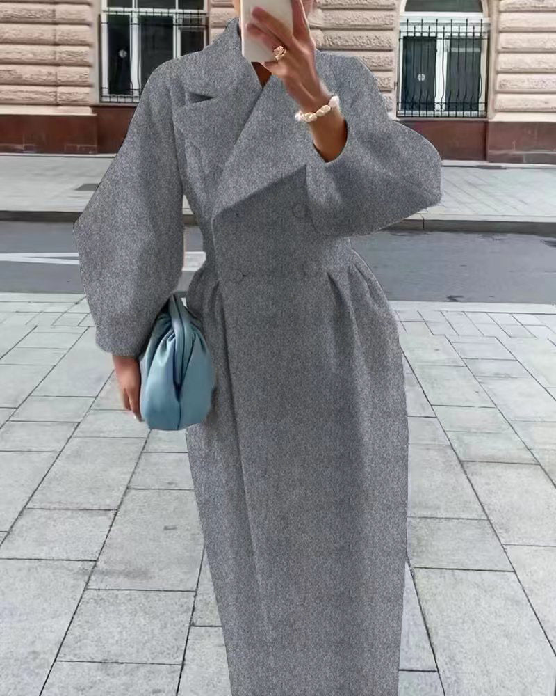 Damen Maxi-Wickelmantel mit seitlichem Schlitz und Ballonärmeln EB