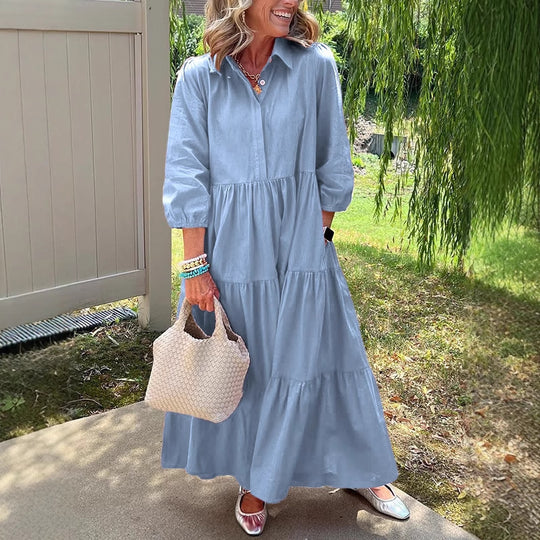 EB | Lässiges Einfarbiges Patchworkkleid mit Reverstasche