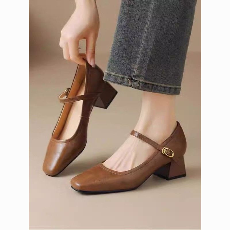 Damen elegante Blockabsatz Mary Jane Schuhe mit Riemchen EB
