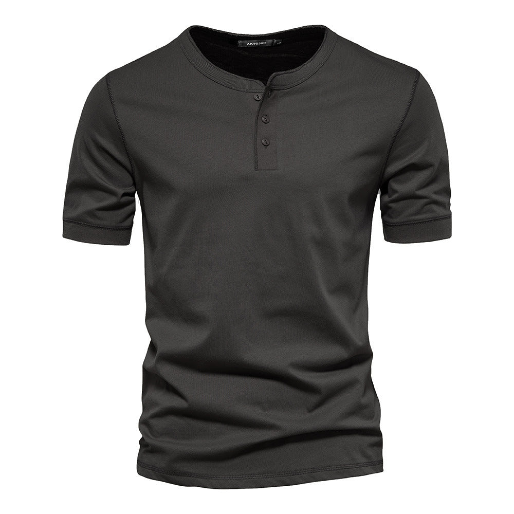 Herren nan schmal geschnittenes Kurzarmshirt mit kurzer Knopfleiste und geripptem Kragen aus Baumwollmix EB
