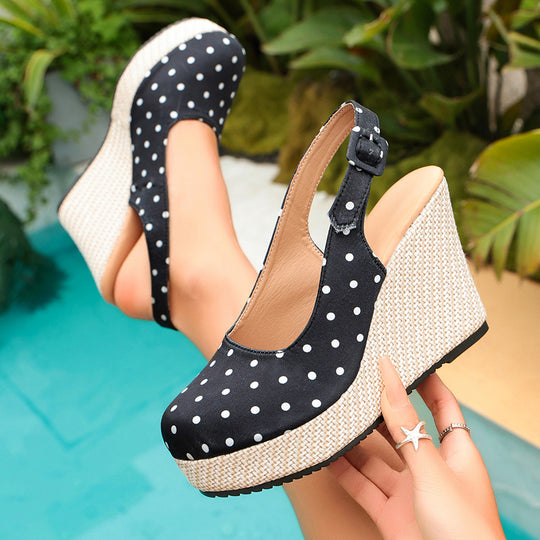 Damen Wedge-Pantoletten mit verspieltem Punktedesign EB