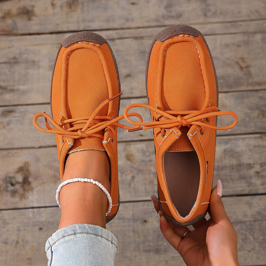 Damen  lässige Mokassin-Slipper aus Veloursimitat mit dekorativer Ziernaht, elastischer Schnürung und flexibler Gummisohle EB