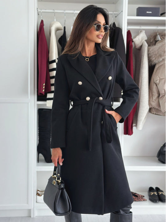 Damen eleganter Trenchcoat mit tailliertem Schnitt und seitlichen Taschen EB
