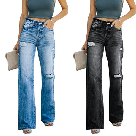 Damen Weit geschnittene Jeans mit modischen Destroyed-Details EB