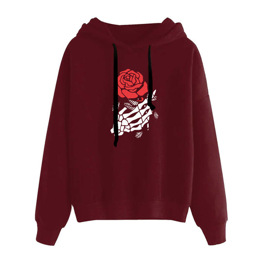 Damen nan lässiger Oversize Kapuzenpullover mit Herz‑und‑Pfotenprint, Kordelzug und gerippten Bündchen EB
