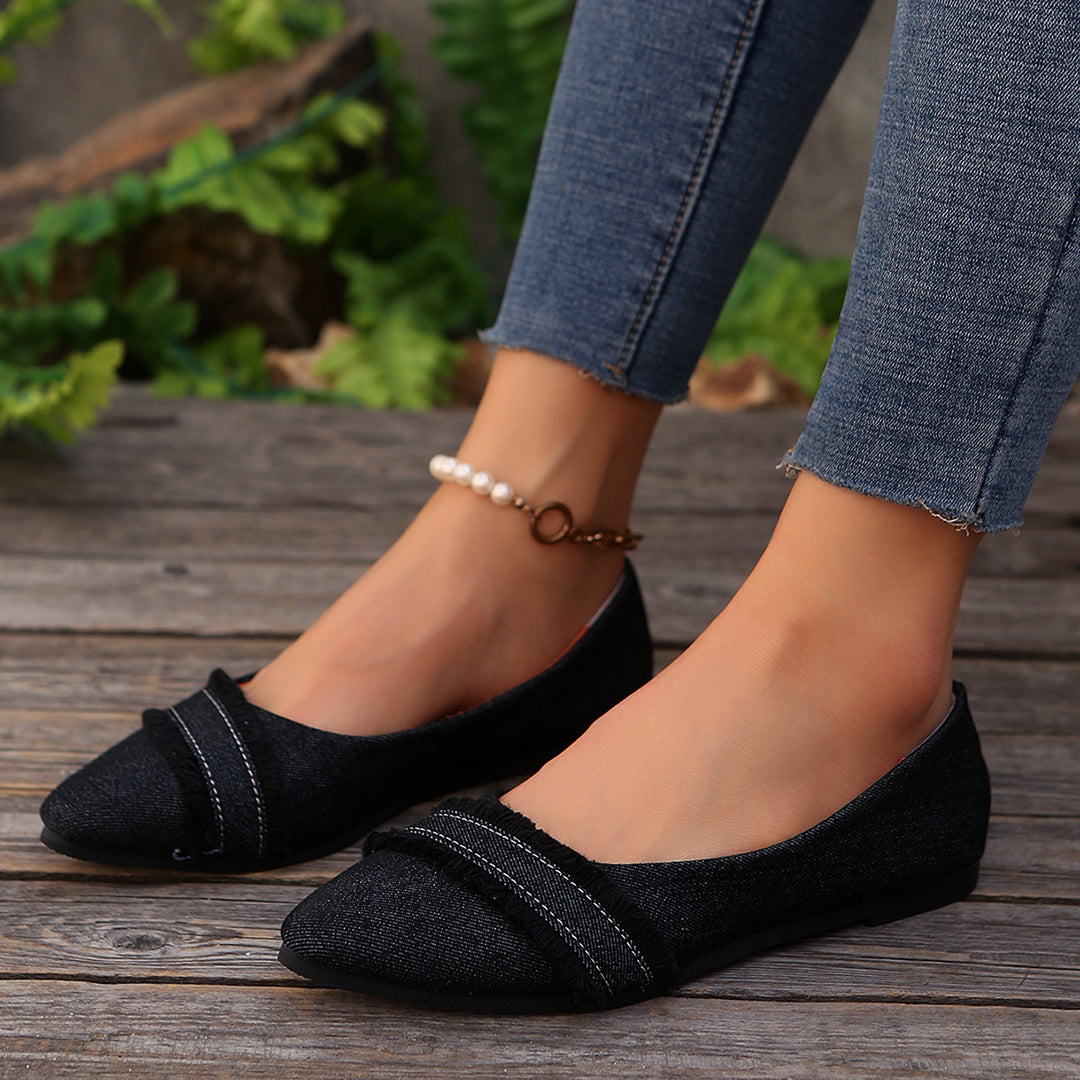Damen elegante Ballerinas aus Denim mit Fransendetail EB