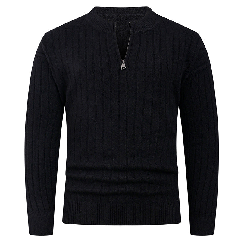 Herren Strickpullover mit hohem Kragen und modernem Reißverschluss EB