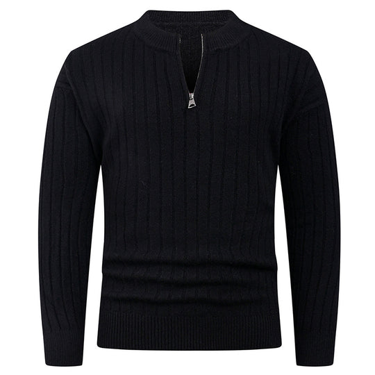 Herren Strickpullover mit hohem Kragen und modernem Reißverschluss EB