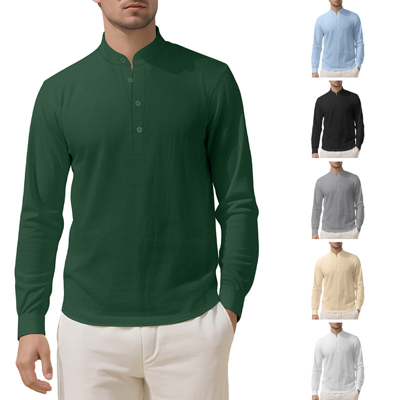 Herren nan Nehru-Kragen-Henley aus Baumwollstretch mit verdeckter Knopfleiste und schmaler Passform EB