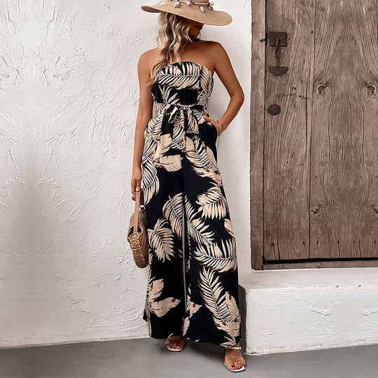 Damen Maxi-Jumpsuit mit strukturiertem Bandeau-Oberteil und lässigem Schnitt EB