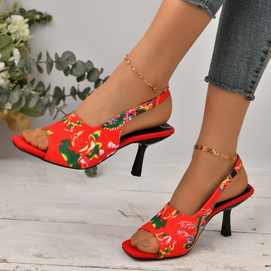 Damen Slingback-Sandalen mit floralem Design und elegantem Absatz EB