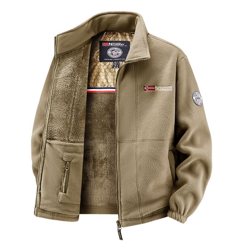 Herren Thermo-Fleecejacke mit vollflorigem Teddyfutter, verdeckter Reißverschluss-Innentasche und hohem Stehkragen EB