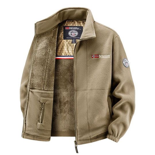 Herren Thermo-Fleecejacke mit vollflorigem Teddyfutter, verdeckter Reißverschluss-Innentasche und hohem Stehkragen EB