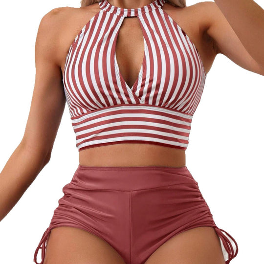 Damen Hochtailliertes Bade-Set mit Streifen-Design EB
