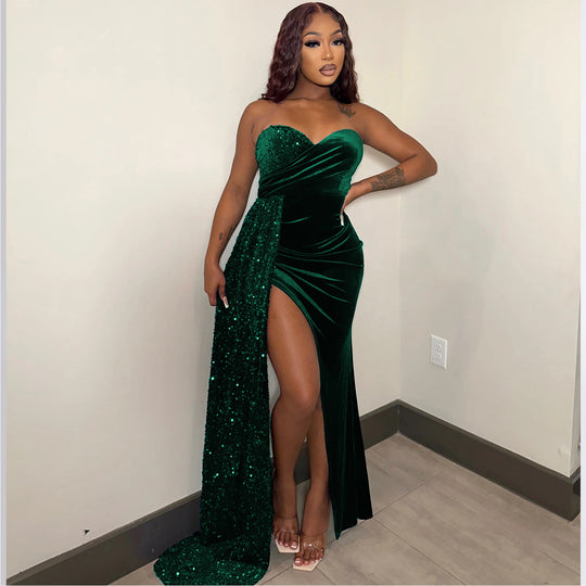 Damen Glamouröses Abendkleid mit schimmerndem Satin und hohem Schlitz EB