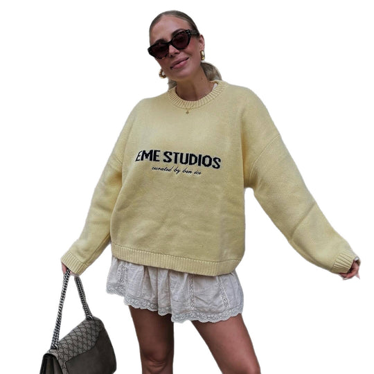 Damen Oversized Pullover mit kreativem Schriftzug EB