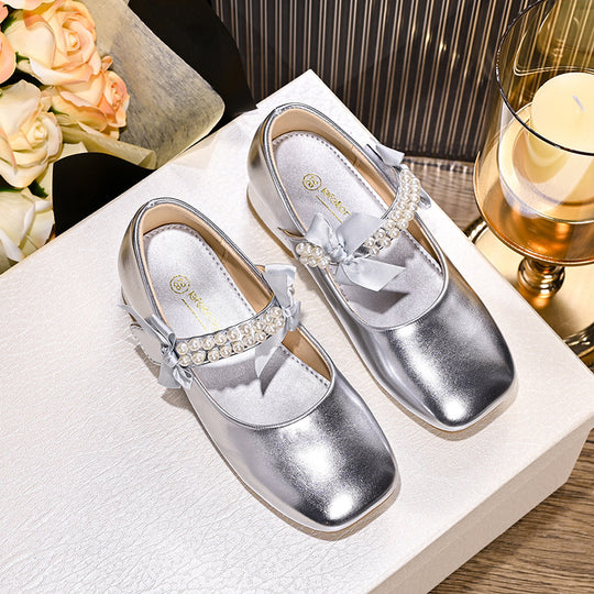 Mädchen Ballerina-Schuhe mit dekorativen Perlen- und Schleifenakzenten EB