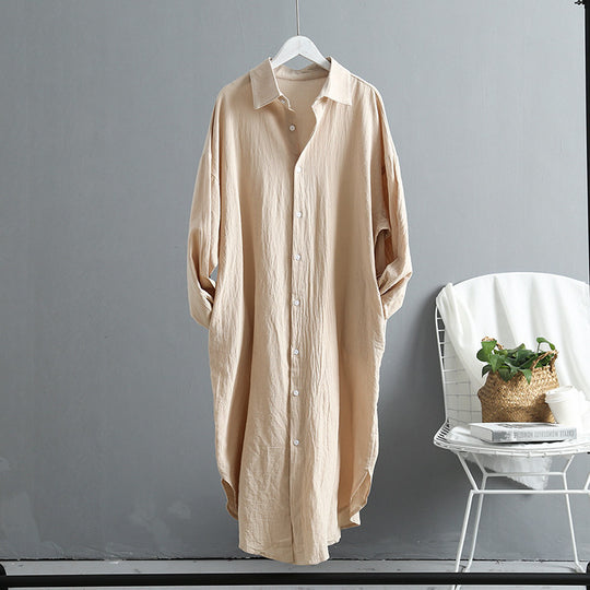 Damen Langarm-Hemdkleid mit klassischen Knopfdetails und überschnittenen Ärmeln EB