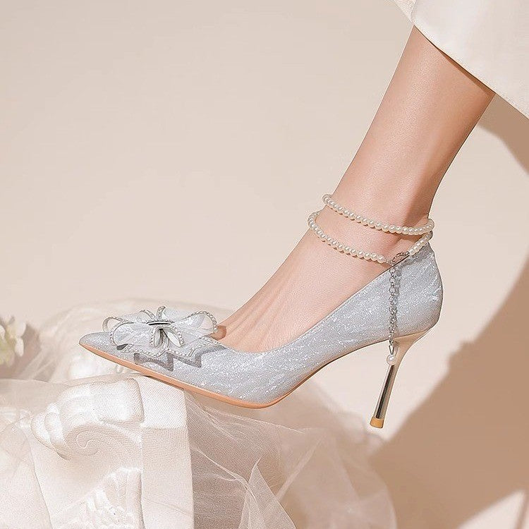 Damen stilvolle Pumps mit elegantem Schleifenakzent und schimmerndem Obermaterial EB