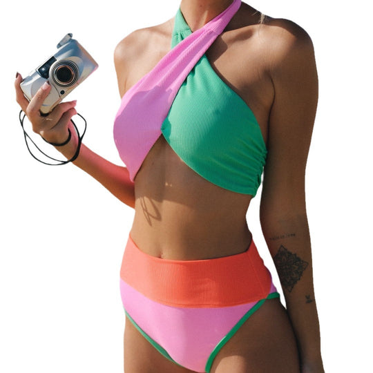 Damen Hochgeschnittener Bikini mit schickem Wickel-Design EB