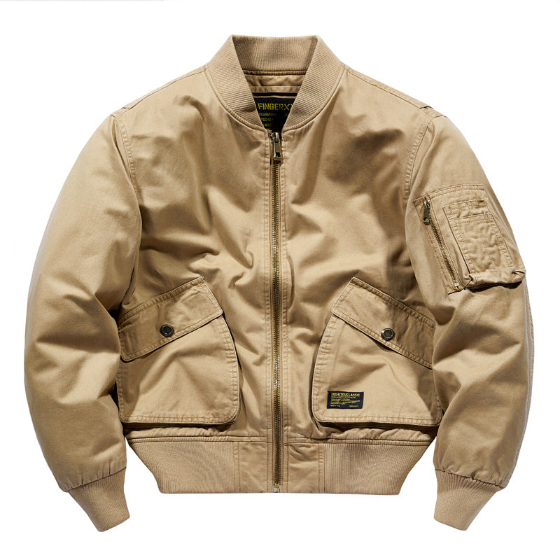 Men's  rugged cotton-twill short-length flight bomber with oversized angled flap pockets and zip sleeve tool pouch EB