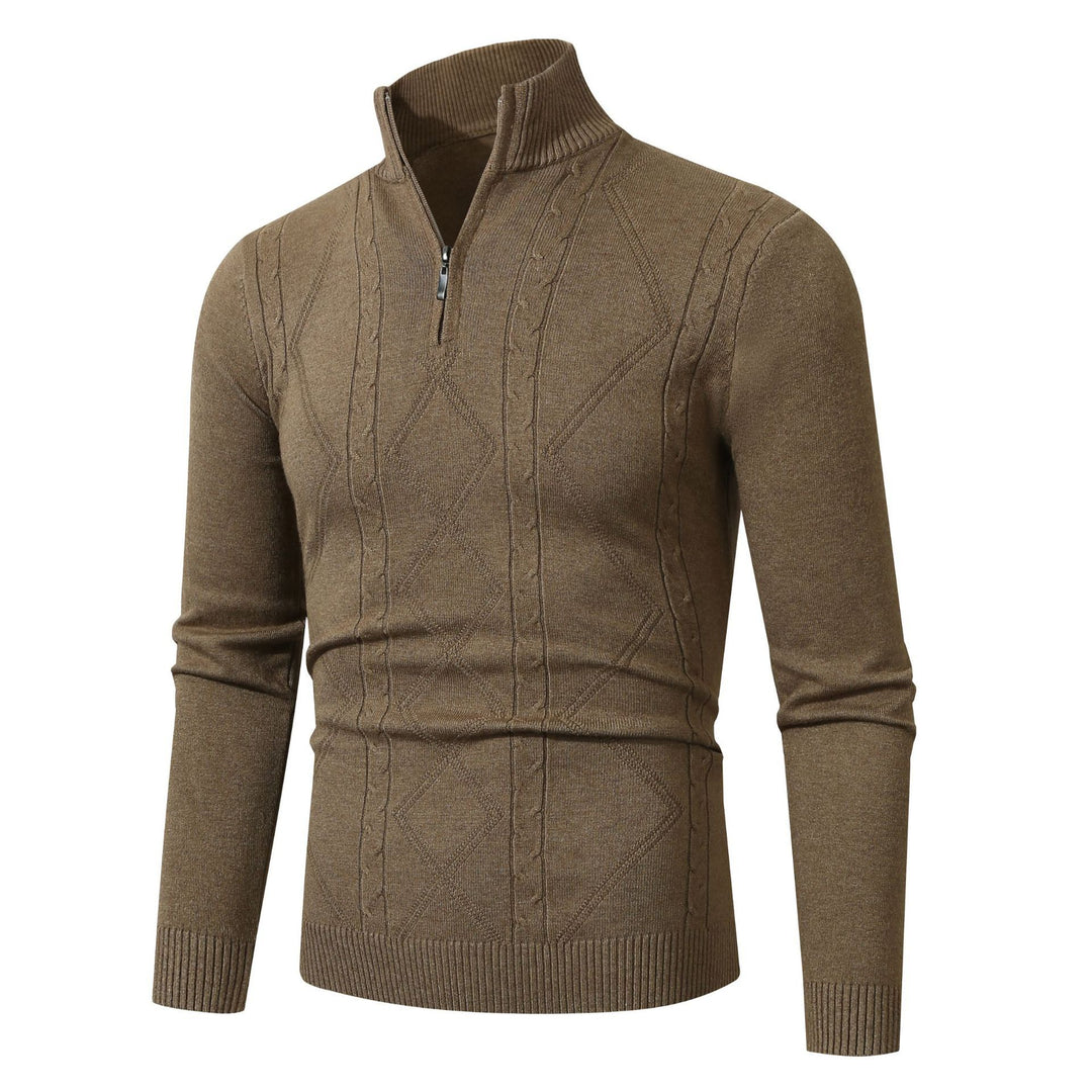 Herren Strickpullover mit modernem Zopfmuster und hohem Stehkragen EB