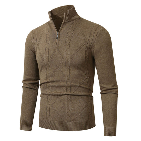 Herren Strickpullover mit modernem Zopfmuster und hohem Stehkragen EB