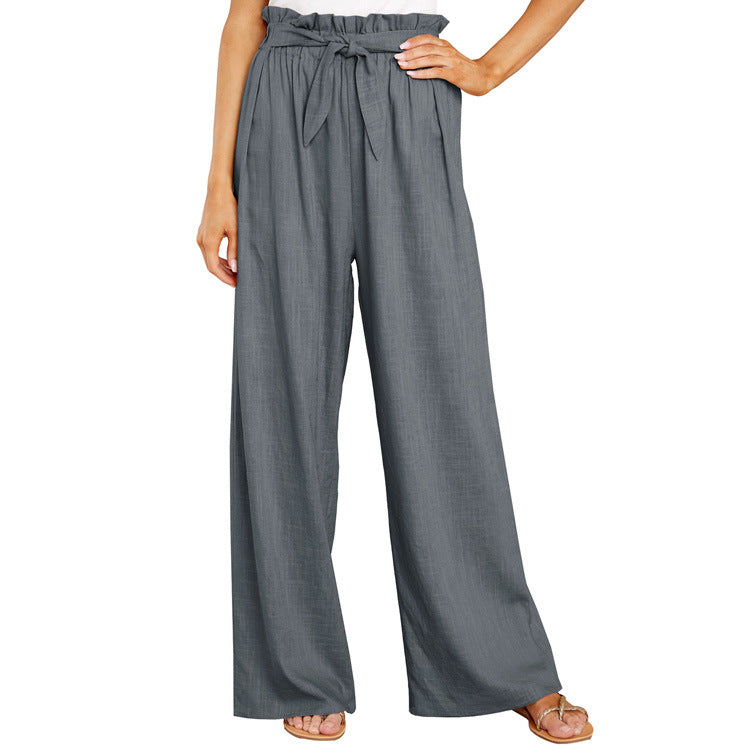 Damen Weite Sommerhose mit elastischem Bund und Bindegürtel EB