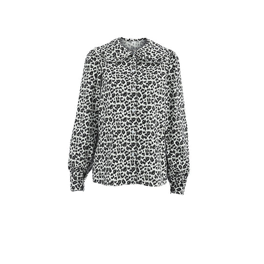 Damen Modische Bluse mit Leopardenmuster und voluminösen Ärmeln EB