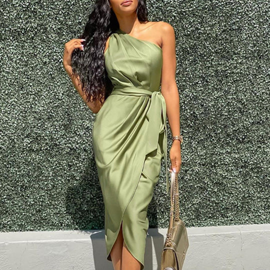 Damen Elegantes Wickelkleid mit asymmetrischem Schnitt und Taillengürtel EB