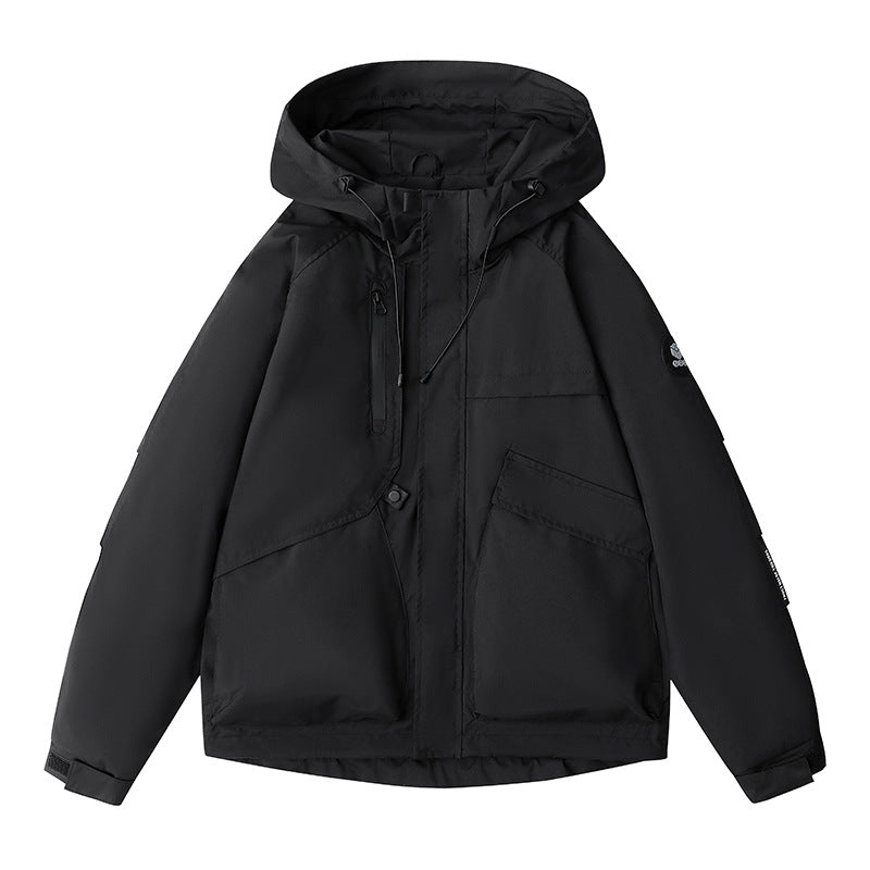 Herren wetterfeste Kapuzen-Fieldjacke mit multifunktionalen Taschen, verstellbarer Kapuze und Kinnschutz EB