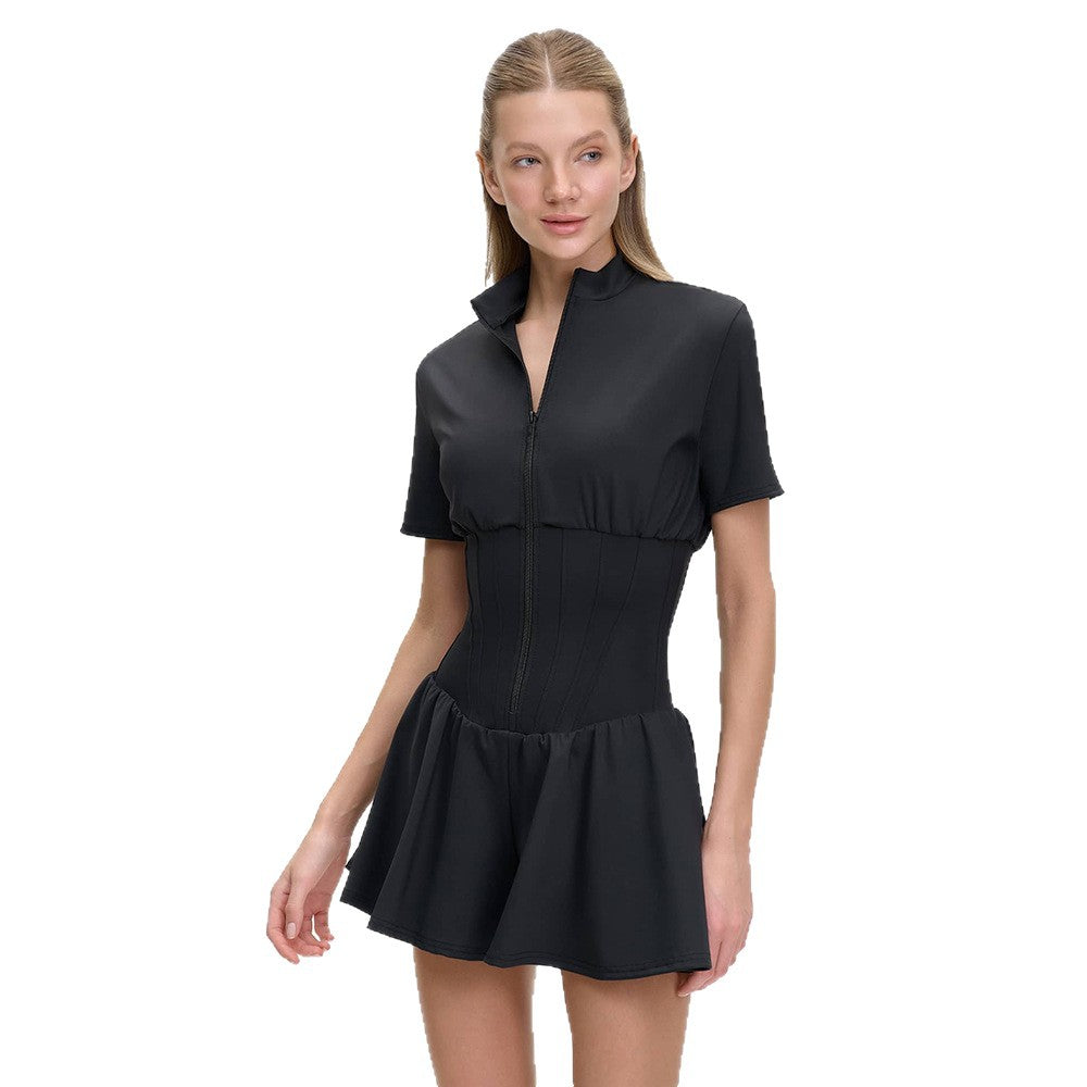 Damen sportive Kurzoverall mit hohem Kragen und Reißverschluss EB