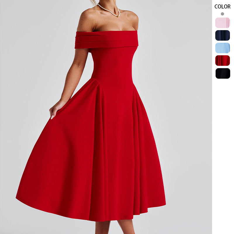 Damen Elegantes Abendkleid mit Schulterfreiem Design und Voluminösem Rock EB