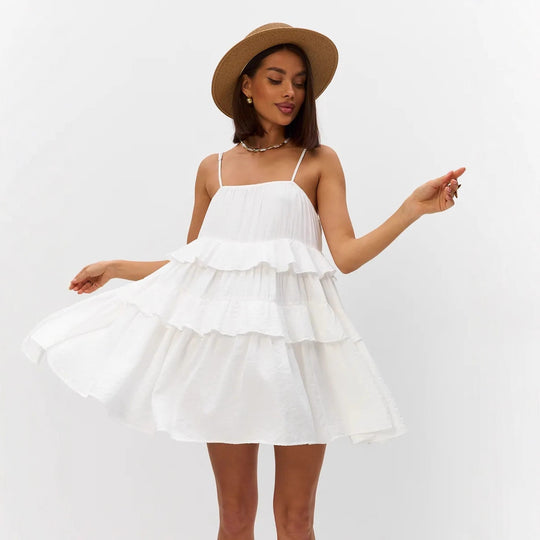 Damen Verspieltes Puffkleid aus leichtem Baumwollmaterial mit Rüschendetails EB