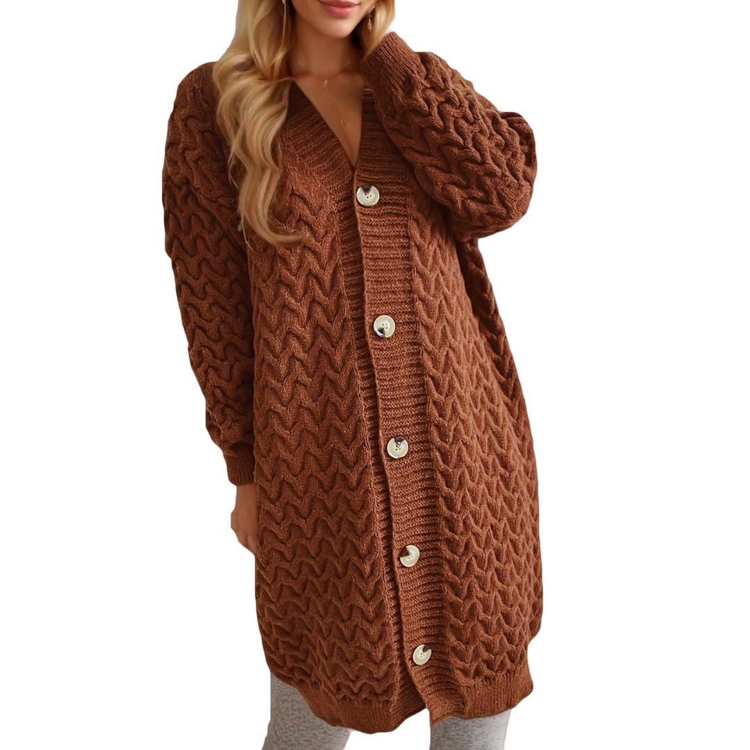 Damen Strickjacke mit strukturierter Zopfstrickoptik und dekorativen Knopfdetails EB