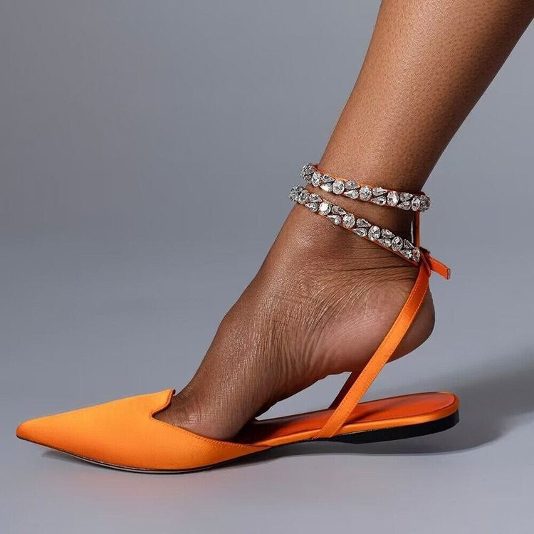 Damen elegante Slingback-Ballerinas mit funkelnden Strass-Details EB