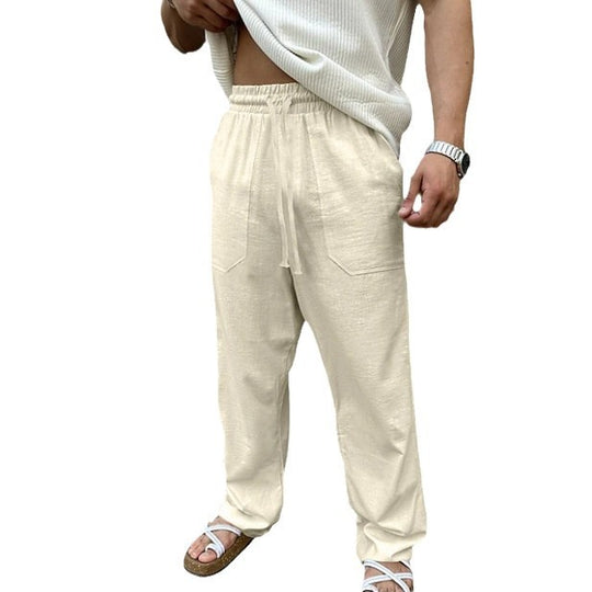 Herren nan lässige Leinen-Joggerhose mit elastischem Tunnelzug, aufgesetzten Taschen und konischer Silhouette EB