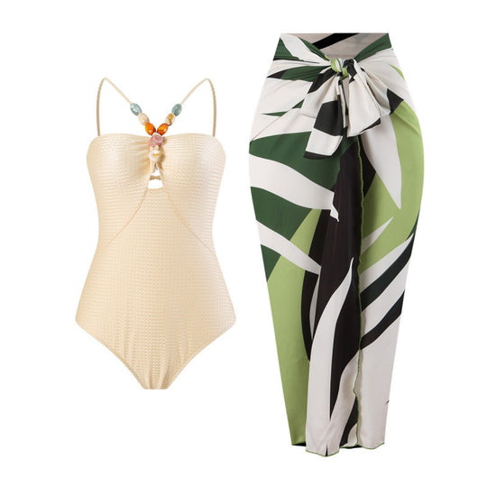 Damen Bandeau-Badeanzug mit asymmetrischem Rock EB