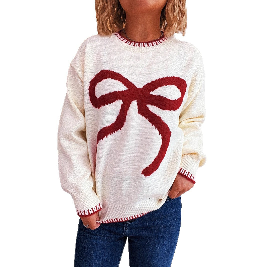 Damen Strickpullover mit verspieltem Schleifenmotiv und elegantem Abschluss EB