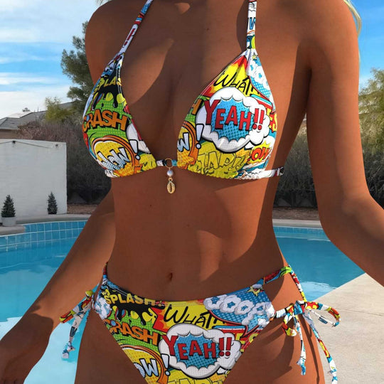 Damen Triangel-Bikini mit comic-inspiriertem Muster EB