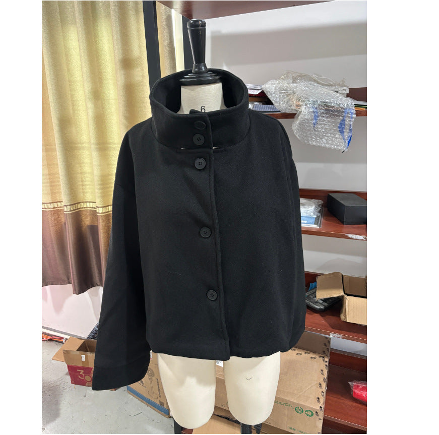Damen modische Wolljacke mit strukturiertem Kragen und elegantem Schnitt EB