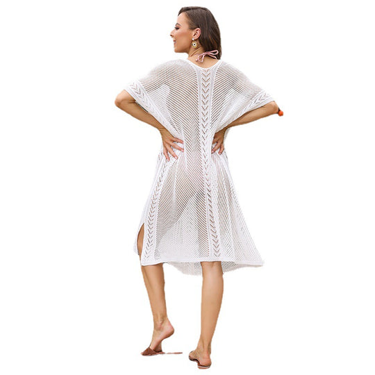 Damen eleganter durchsichtiger Häkel-Strandüberwurf EB