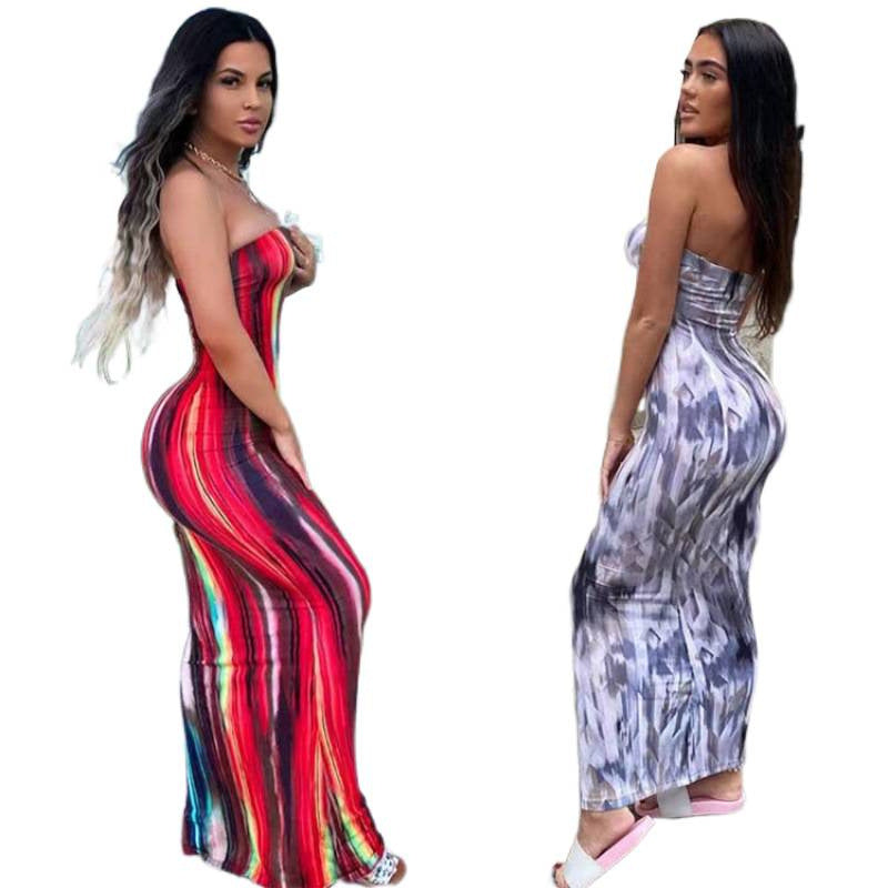 Damen Maxikleid mit modernem abstraktem Design und fließendem Schnitt EB