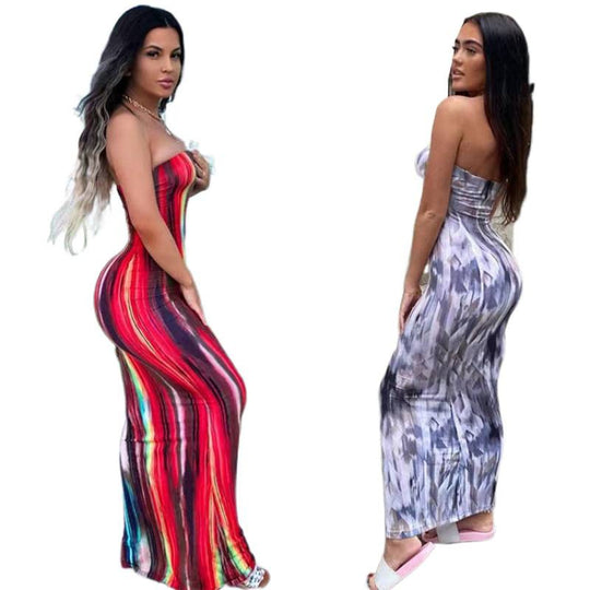 Damen Maxikleid mit modernem abstraktem Design und fließendem Schnitt EB